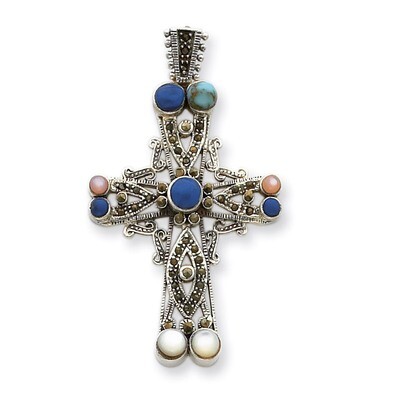 Multi-color Stone Cross Sterling Silver QC3290