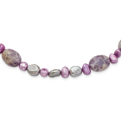 16 Inch Charoite, Jade &amp; Cultured Pearl Necklace Sterling Silver QH4613-16, MPN: QH4613-16, 8867742…