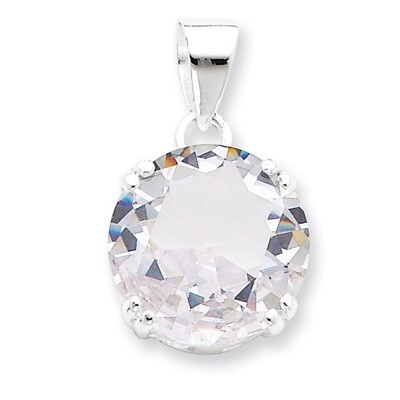 Round Clear Diamond Pendant Sterling Silver QP1116, MPN: QP1116, 723252597271