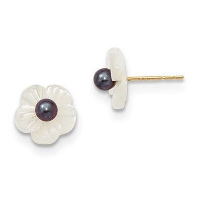 3-4Mm Black Cultured Pearl with 10 Mm Mop Flower Post Stud Earrings 14k Gold XF592EB, MPN: XF592EB,…
