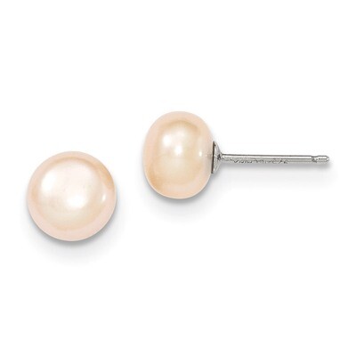 Peach Cultured Pearl 8mm Button Earrings Sterling Silver QE2028, MPN: QE2028, 890908000109