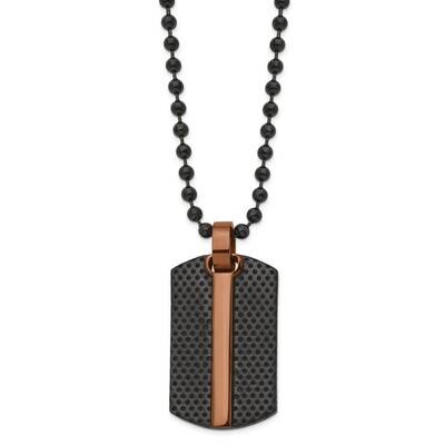 24 Inch Polished &amp; Textured Black &amp; Brown Ip Dog Tag Necklace Stainless Steel SRN2945-24 by Chisel,…