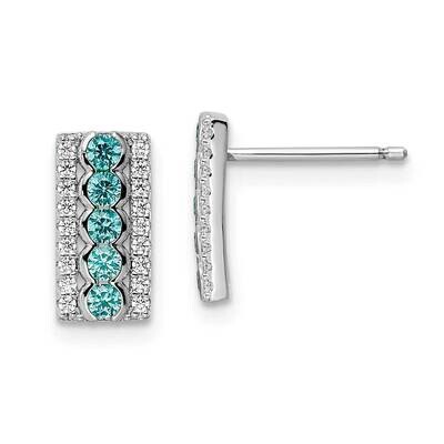 Aqua &amp; White CZ Diamond Post Earrings Sterling Silver Rhodium-Plated QE15776, MPN: QE15776, 1911017…