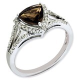 Smoky Quartz Ring Sterling Silver Diamond QR3068SQ, MPN: QR3068SQ, 886774670393