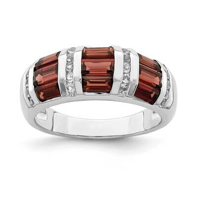 Baguette Garnet &amp; White Topaz Ring Sterling Silver Rhodium-plated QR7006, MPN: QR7006,