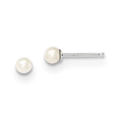 3-4mm White Round Cultured Pearl Stud Earrings 14k White Gold XW30PW, MPN: XW30PW, 191101434976