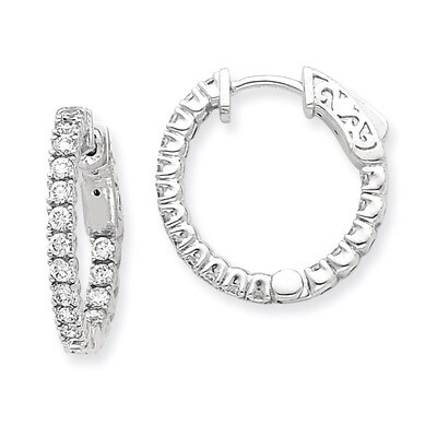 Diamond Round Hoop with Safety Clasp Earrings 14k White Gold XE1987WAA, MPN: XE1987WAA, 191101380846