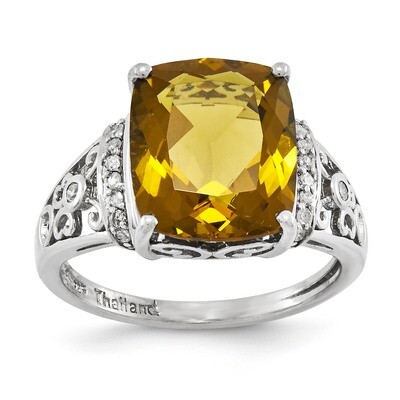 Whiskey Quartz Ring Sterling Silver Diamond QR3062WQ, MPN: QR3062WQ, 883957637341