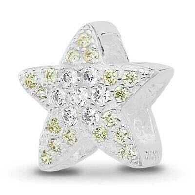 Yellow &amp; Clear CZ Star Bead Sterling Silver Rhodium-plated QRS4439, MPN: QRS4439,