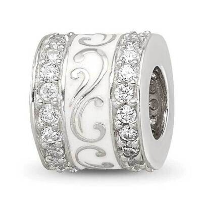 White Enamel CZ Swirl Design Bead Sterling Silver QRS4235, MPN: QRS4235,
