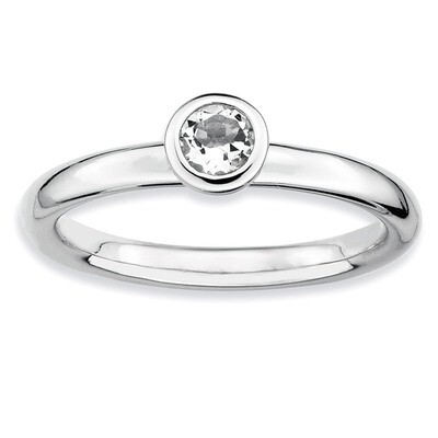 Low 4mm Round White Topaz Ring - Sterling Silver QSK499, MPN: QSK499, 886774007465