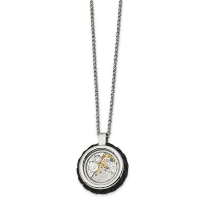 Polished Yellow Ip with CZ Diamond Leather 22 Inch Necklace Stainless Steel Brushed SRN2717-22 by C…