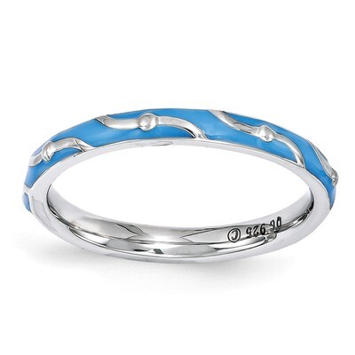 Blue Enamel Ring - Sterling Silver QSK1498, MPN: QSK1498, 886774205366