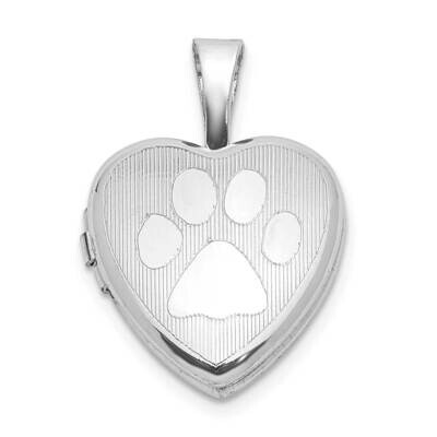 Textured Paw Print 12mm Heart Locket Sterling Silver Rhodium-plated QLS1042, MPN: QLS1042,