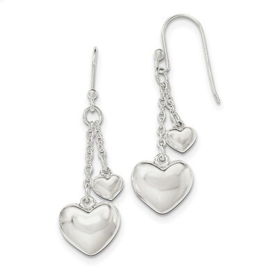 Puffed Heart Shepherd Hook Earrings Sterling Silver QE11900, MPN: QE11900, 191101229640