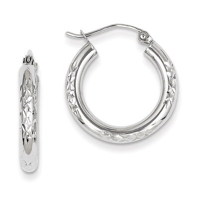 Diamond Cut 3mm Hoop Earrings 10k White Gold 10TC349, MPN: 10TC349, 883957494906