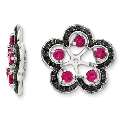 Created Ruby &amp; Black Sapphire Earring Jacket Sterling Silver Rhodium QJ141JUL, MPN: QJ141JUL, 19110…