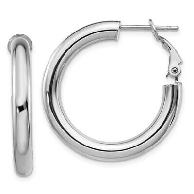 4x20mm Polished Round Omega Back Hoop Earrings 14k White Gold PRE927W, MPN: PRE927W, 191101984150