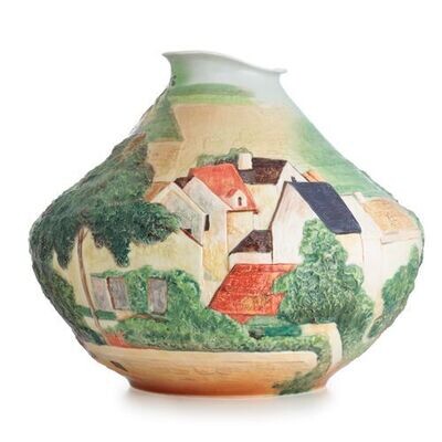 Franz Porcelain Landscape At Auvers Sculptured Porcelain Mid Size Vase (Inspired By Paul Cezanne) F…