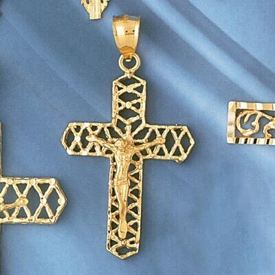 Dazzlers Jewelry Jesus Christ on Cross Pendant Necklace Charm Bracelet in Yellow, White or Rose Gol…