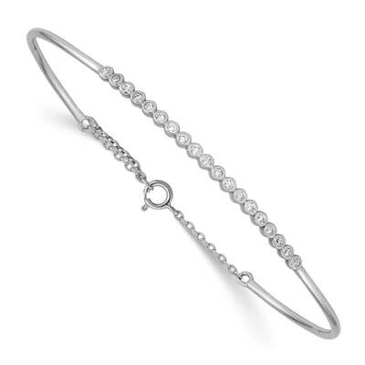 Children&#39;s CZ Diamond Bangle with Safety Chain Sterling Silver Rhodium Plated QB1242, MPN: QB1242, …