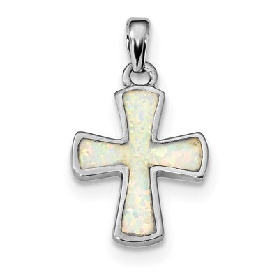 White Created Opal Cross Pendant Sterling Silver Rhodium-plated QC9036, MPN: QC9036, 883957829364