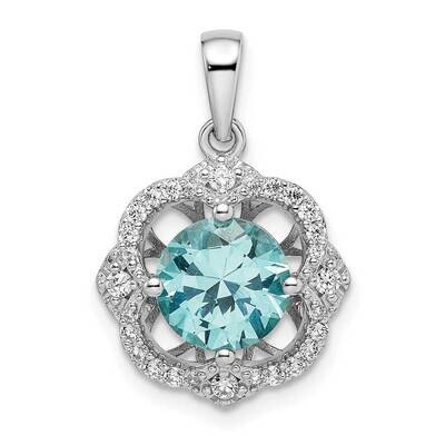 Aqua &amp; White CZ Diamond Pendant Sterling Silver Rhodium-Plated QP5614, MPN: QP5614,