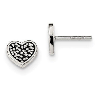 Heart Post Earrings Sterling Silver Antiqued QE13421, MPN: QE13421, 723252881721