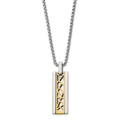 Yellow Ip-Plated Center Rectangle 16 Inch Necklace Stainless Steel Polished SRN2904-16, MPN: SRN290…