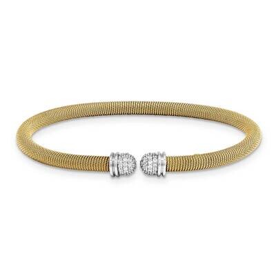 Sterlling Silver YG 7.25 plated Cuff Bypass CZ Bangle J284379240074