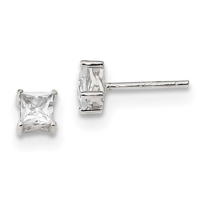 4mm Princess White Topaz Post Earrings Sterling Silver QBE28APR, MPN: QBE28APR, 191101054471