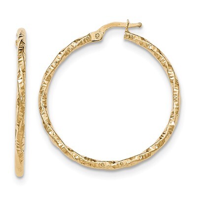 Hoop Earrings 14k Gold Polished and Textured TH672, MPN: TH672, 191101457715