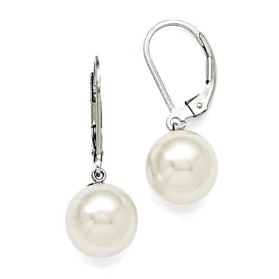 10-11Mm Round White Shell Bead Leverback Earring Sterling Silver QMJEL10W, MPN: QMJEL10W, 886774293…