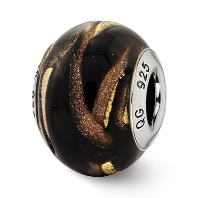 Brown &amp; Gold Colored Glass Bead - Sterling Silver QRS2476, MPN: QRS2476, 883957549859