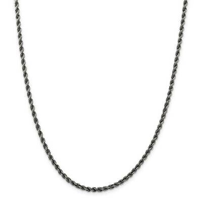 Rhodium-Plated 3mm Rope Chain 26 Inch Sterling Silver QFC201-26, MPN: QFC201-26,
