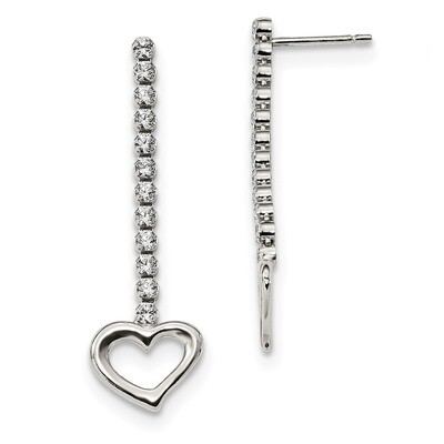 CZ Diamond Dangle Heart Earrings Sterling Silver QE13063, MPN: QE13063,