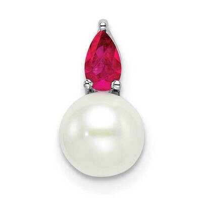 Cultured Freshwater Pearl and Ruby Chain Slide 14k White Gold PM8094-RU-W, MPN: PM8094-RU-W,