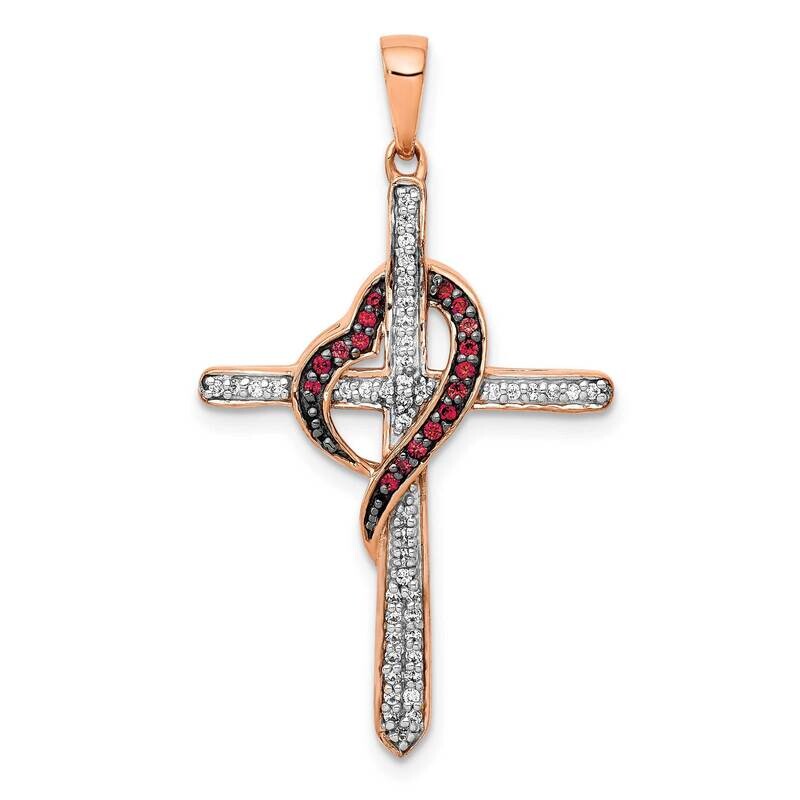 Red &amp; White Diamond Cross Heart Pendant 14k Rose Gold PM5116-025-RA, MPN: PM5116-025-RA, 1911010797…