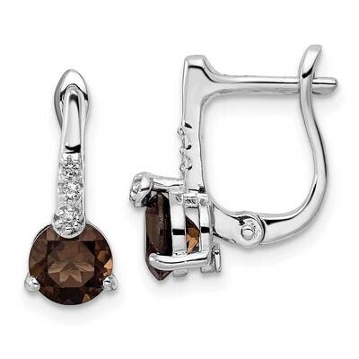 1.53T.W. Smoky Quartz White Topaz Hinged Earrings Sterling Silver Rhodium-Plated QE16643SQ, MPN: QE…