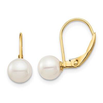 6-7mm White Round Freshwater Cultured Pearl Leverback Earrings 14k Gold SE2967 by Madi K, MPN: SE29…