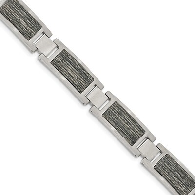 Gray Wood Inlay 8.75 Inch Link Bracelet Stainless Steel Brushed SRB2167-8.75 by Chisel, MPN: SRB216…