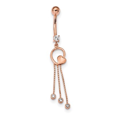 52.74 Inch Rose Gold CZ Diamond Heart 3-Chain Dangle Belly Ring 14k Gold BD145, MPN: BD145, 8839579…
