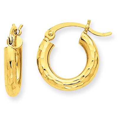 Diamond-cut 3mm Round Hoop Earrings 10k Gold 10TC268, MPN: 10TC268, 883957896663