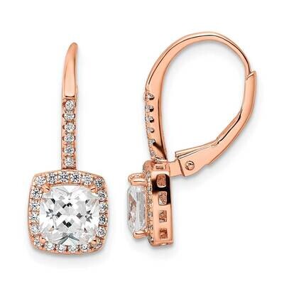 Polished Princess Cut CZ Diamond Leverback Earrings Sterling Silver Rose-Tone QE16249, MPN: QE16249…