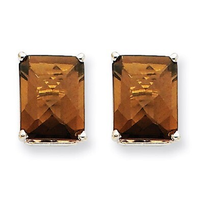 9x7mm Emerald Smokey Quartz Earrings 14k White Gold XE68WCQ, MPN: XE68WCQ, 883957096445