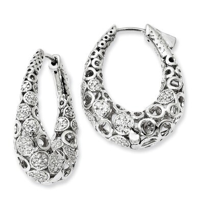 Accent Pav? CZ Oval Hoop Earrings Sterling Silver Rhodium-plated QE11079, MPN: QE11079, 886774298580
