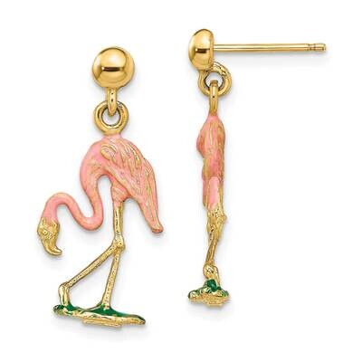 3-D Flamingo Dangle Earrings 14k Gold Enamel TE701, MPN: TE701, 637218138265