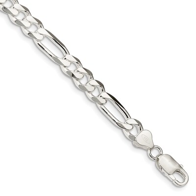 8 Inch Rhodium-plated 7.75mm Figaro Chain Sterling Silver QFG220R-8, MPN: QFG220R-8, 191101394430