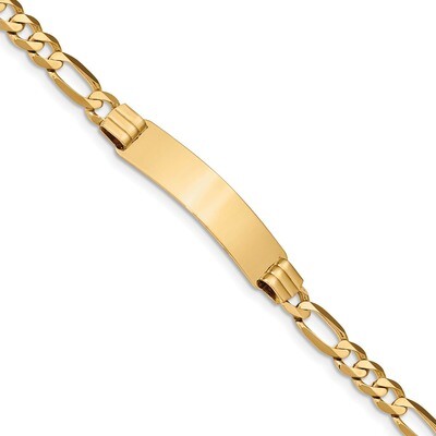 8 Inch Flat Figaro Link ID Bracelet 14k Gold LID81-8, MPN: LID81-8, 883957920511
