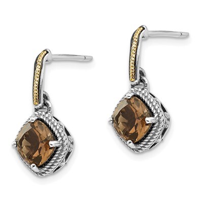 Smoky Quartz Post Dangle Earrings Sterling Silver &amp; 14k Gold Antiqued QTC964, MPN: QTC964, 19110138…